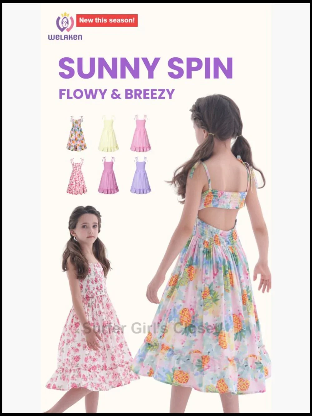 Girls A-Line Spaghetti Strap Open Back Twirl Sundress